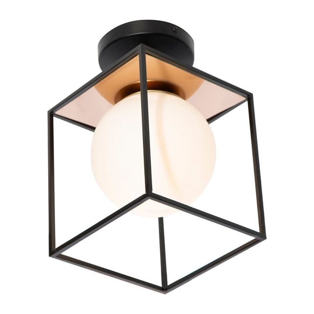 Lámpara de techo, estilo cubo moderna, acabado negro mate y oro, 1 luz E27 40W