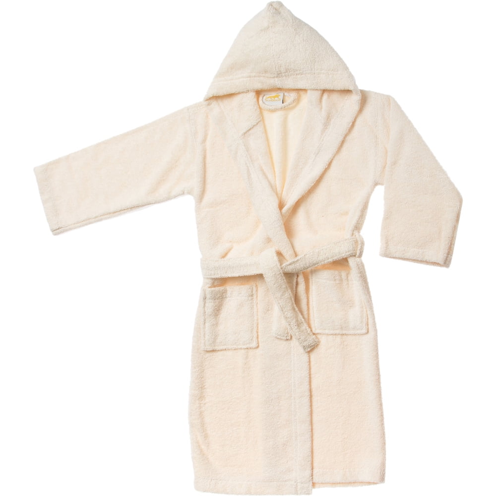 Cotton Kids Soft Lightweight Hooded Bathrobe, Small/Medium, Ivory