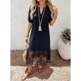 thumbnail image 3 of Womens Black Lace Hem Boho Casual Short Sleeve Midi Dress, 3 of 7
