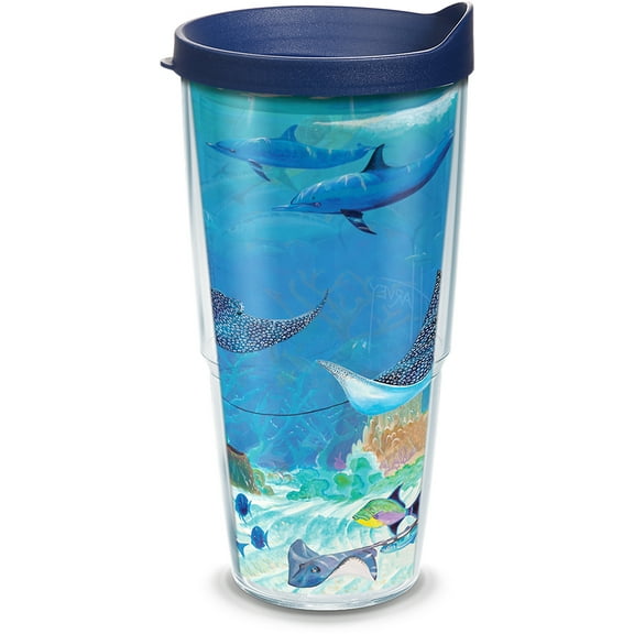Tervis Guy Harvey Ocean Scene Made in USA Double Walled Insulated Tumbler Travel Cup Keeps Drinks Cold & Hot, 24oz, Classic