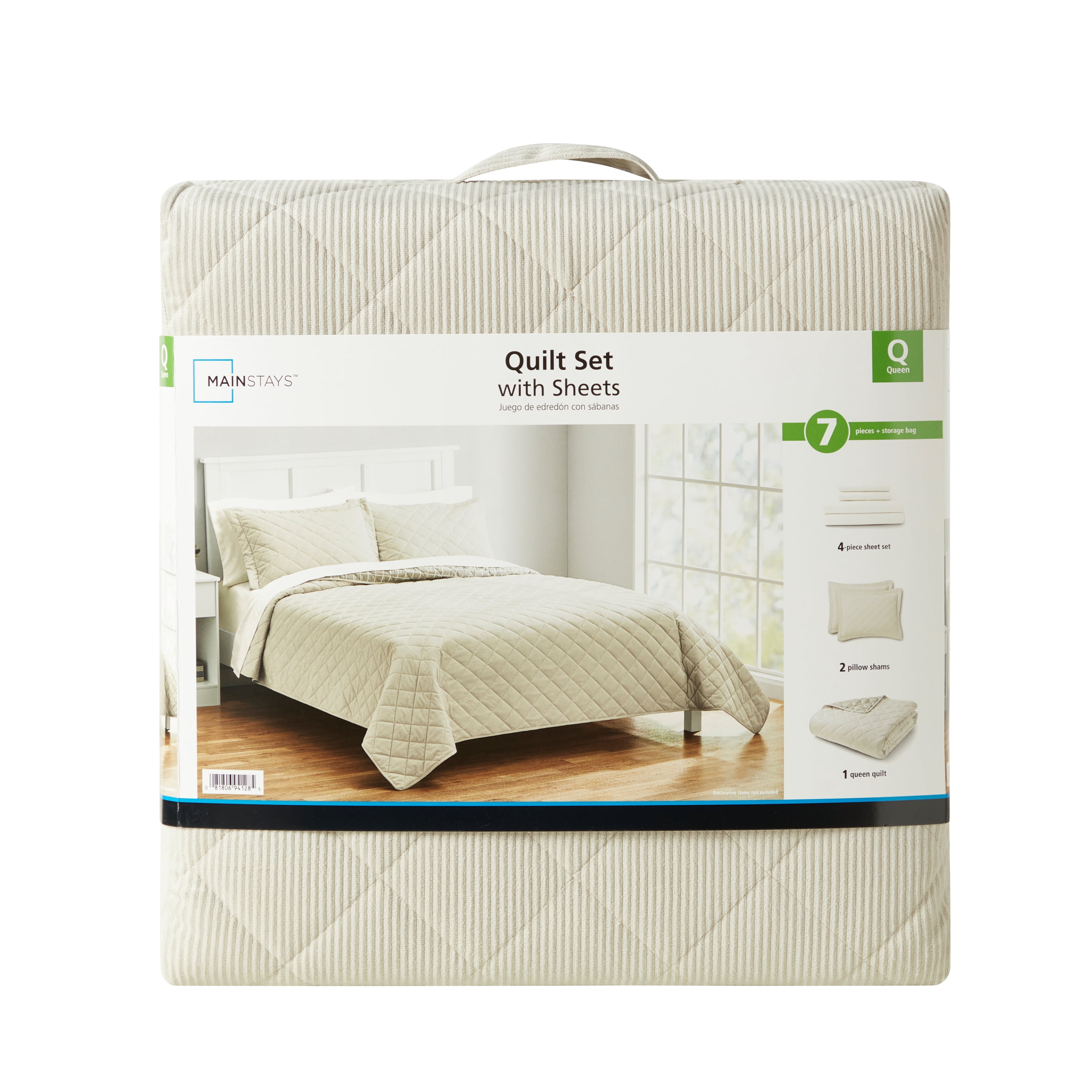 Mainstays 7 Piece Corduroy Quilt Set with Sheets, Queen