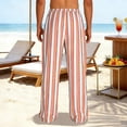 thumbnail image 4 of hotojiny Men's Striped Pants Casual Linen Pants Comfortable Elastic Waist Summer Trousers Loose Fit Lightweight Beach Clothes, 4 of 6