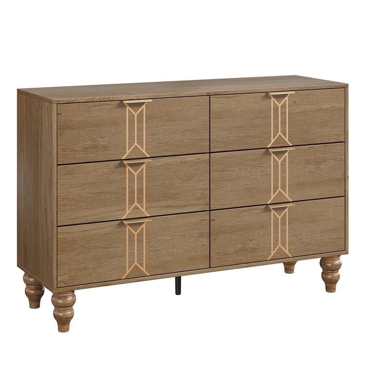 AOILE Vintage Style 6-Drawer Dresser, Modern Oak and Gold Chest with Deep  Storage for Bedroom, Living Room, and Entryway - Walmart.com