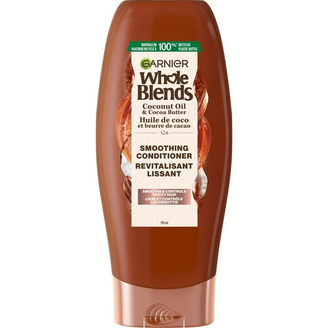 Garnier Whole Blends Revitalisant Lissant pour Cheveux Frisottés, à l'Huile de Noix de Coco & Beurre de Cacao, 370ml