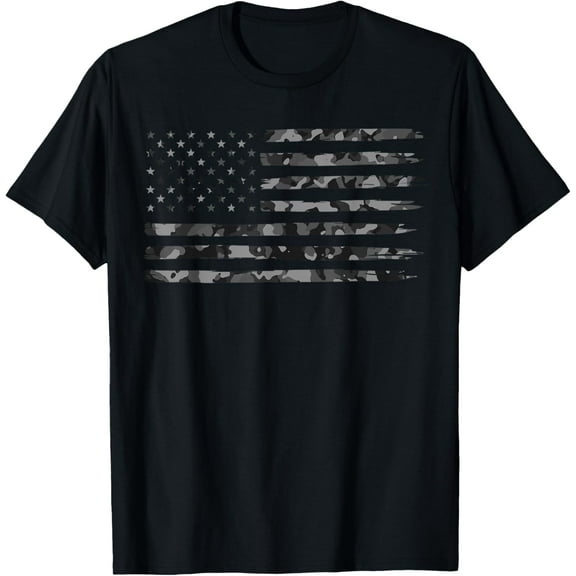 Premium Daily Comfort - Grey Vintage Camo American Flag T-Shirt