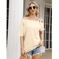thumbnail image 4 of MURMUREY Women's One Off Shoulder Tops Short Sleeve Casual Blouses Summer Solid Color Tie Knot Shirt Top, 4 of 6