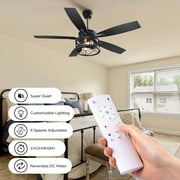 EDISHINE Farmhouse Black Ceiling Fan with Light and Remote Control, 5 Wood Blades, Rustic Farmhouse Ceiling Fan with Light for Living Room, Bedroom, Wet Rated