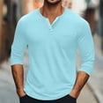 thumbnail image 2 of UVEASISHA Big and Tall Henley Shirts for Men Button Up V Neck Long Sleeve Tee Shirt Fall Casual Regular Fit T-Shirts Solid Color Workout Tops Mint Green XL, 2 of 7