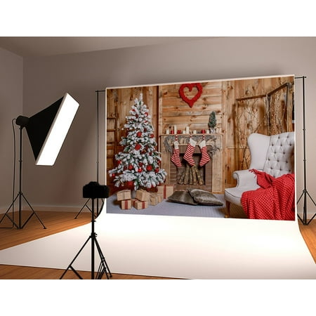 Image of MOHome 7x5ft Christmas Photography Backdrops Wooden Wall Snow Xmas Tree Gray Carpet Background for Wedding Photo Studio Reuse Backdrop