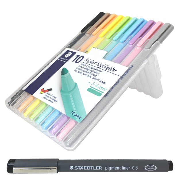 Estuche Rígido de 10 Resaltadores Pastel Trisplus con Estuche de Plástico Rígido y Fineliner Altamira 156-