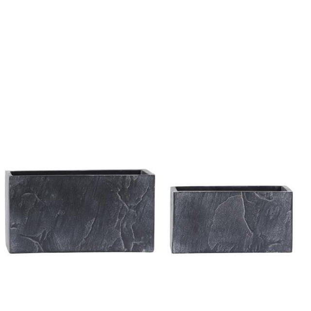 Urban Trend Collection 53831 Pot Rectangulaire en Ciment avec Design Texturé Ardoise, Finition Peinte, Gris Foncé - Ensemble de 2