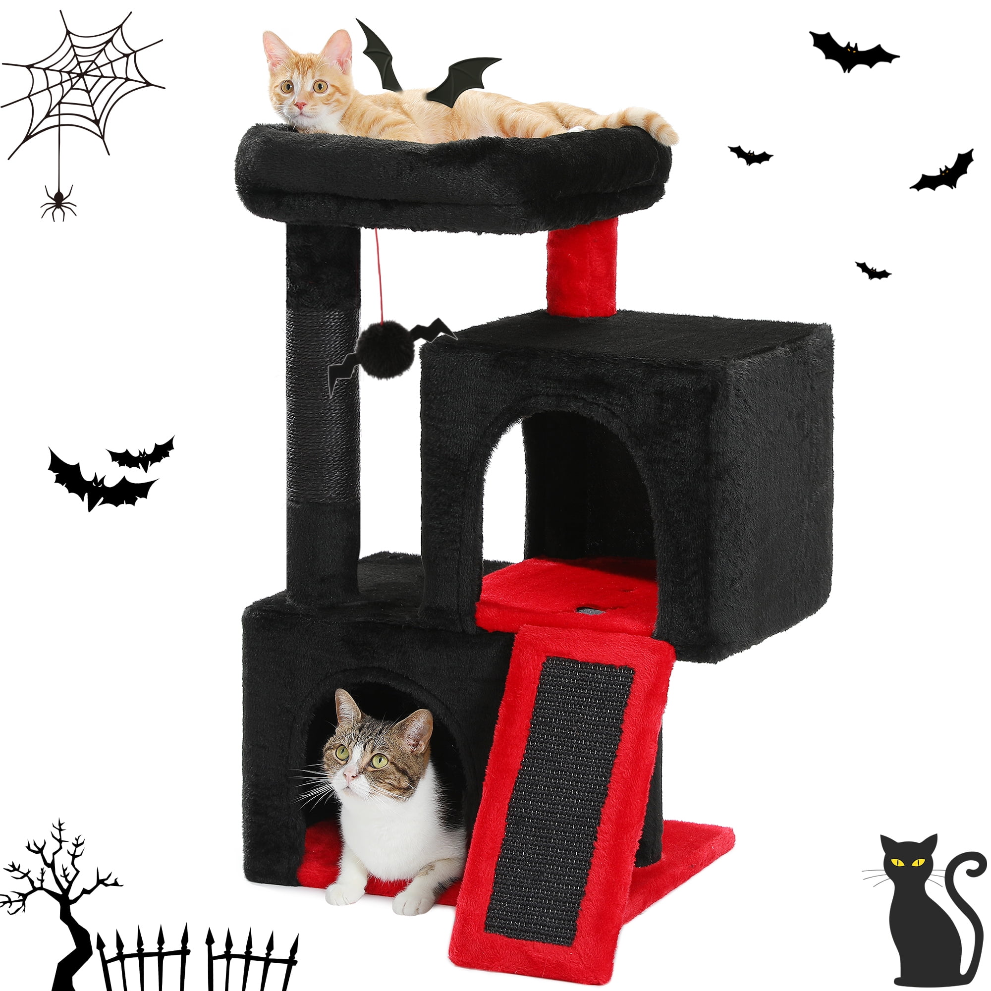 PAWZ Road 30" Cat Tree Condo with Sisal Scratching Post Tower Ramp for Indoor Cats,Black
