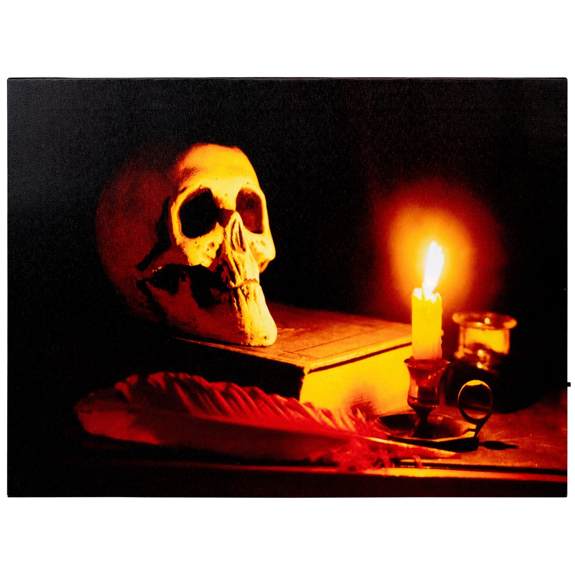 LED Lighted Antique Candle and Skull Halloween Canvas Wall Art 12" x 15.75"