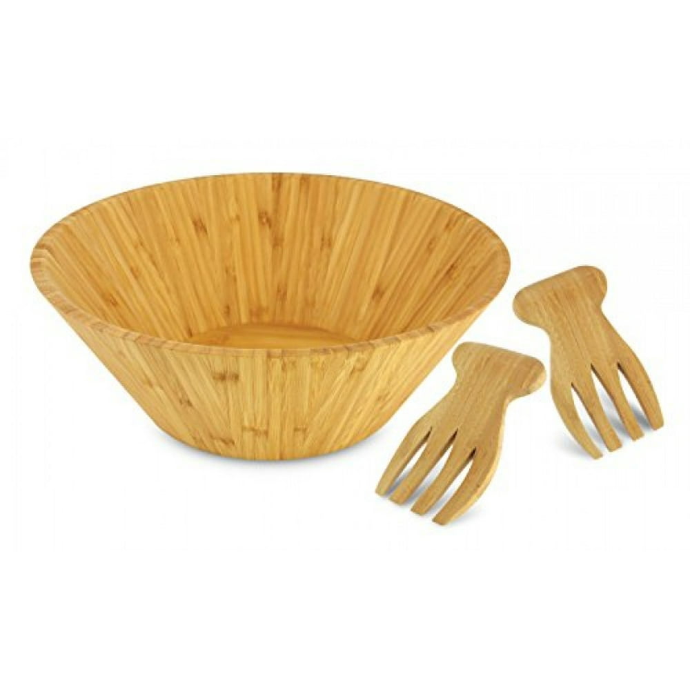 KOVOT Bamboo Salad Bowl and Salad Hands Set
