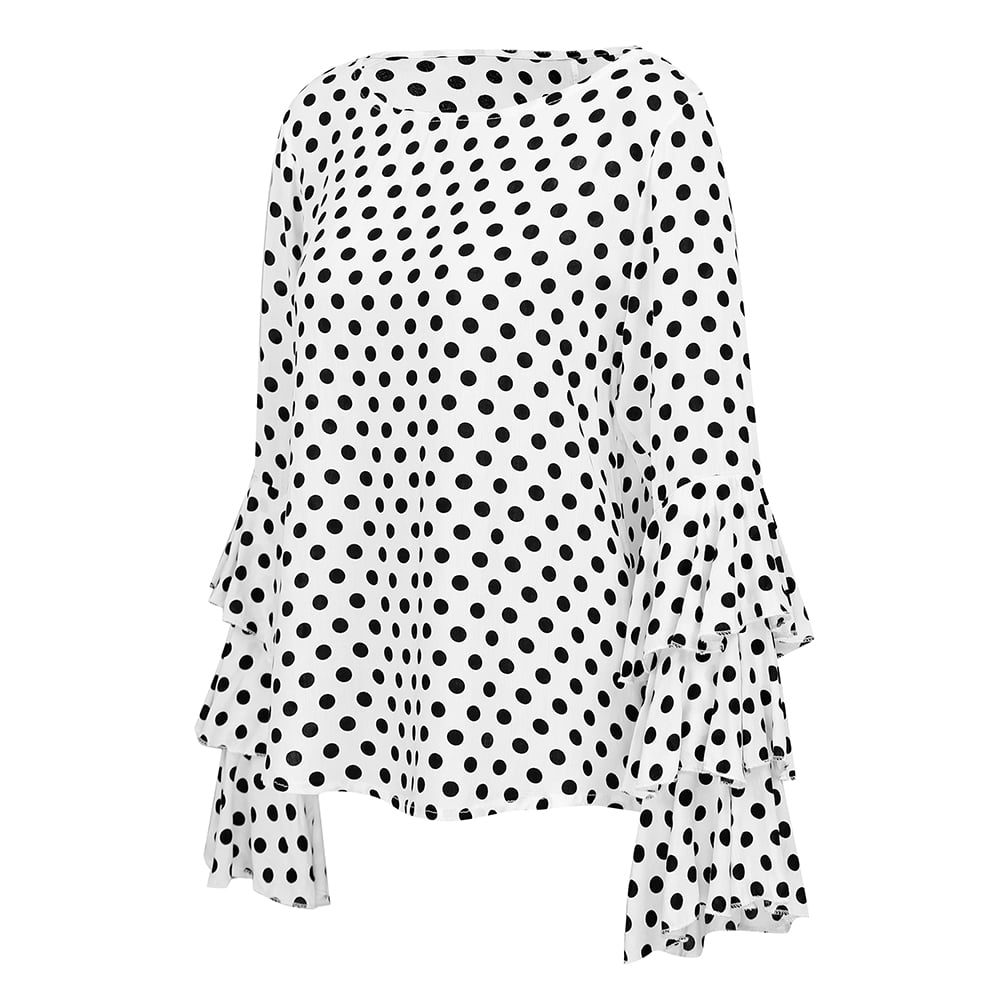 black and white polka dot ruffle blouse