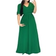 thumbnail image 1 of Vestido de Manga Corta para Mujeres Cuello en V Color Sólido Cintura Alta con Bordes de Encaje Y Tenedor Dividido, Vestido de Malla Longuette Maxi, 1 of 9
