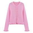 thumbnail image 4 of Ladies Cardigan Sweaters Long Sleeve Knit Crew Neck Button Up Sweaters for Women Open Front Pink Layering Top Winter Essentials, 4 of 5