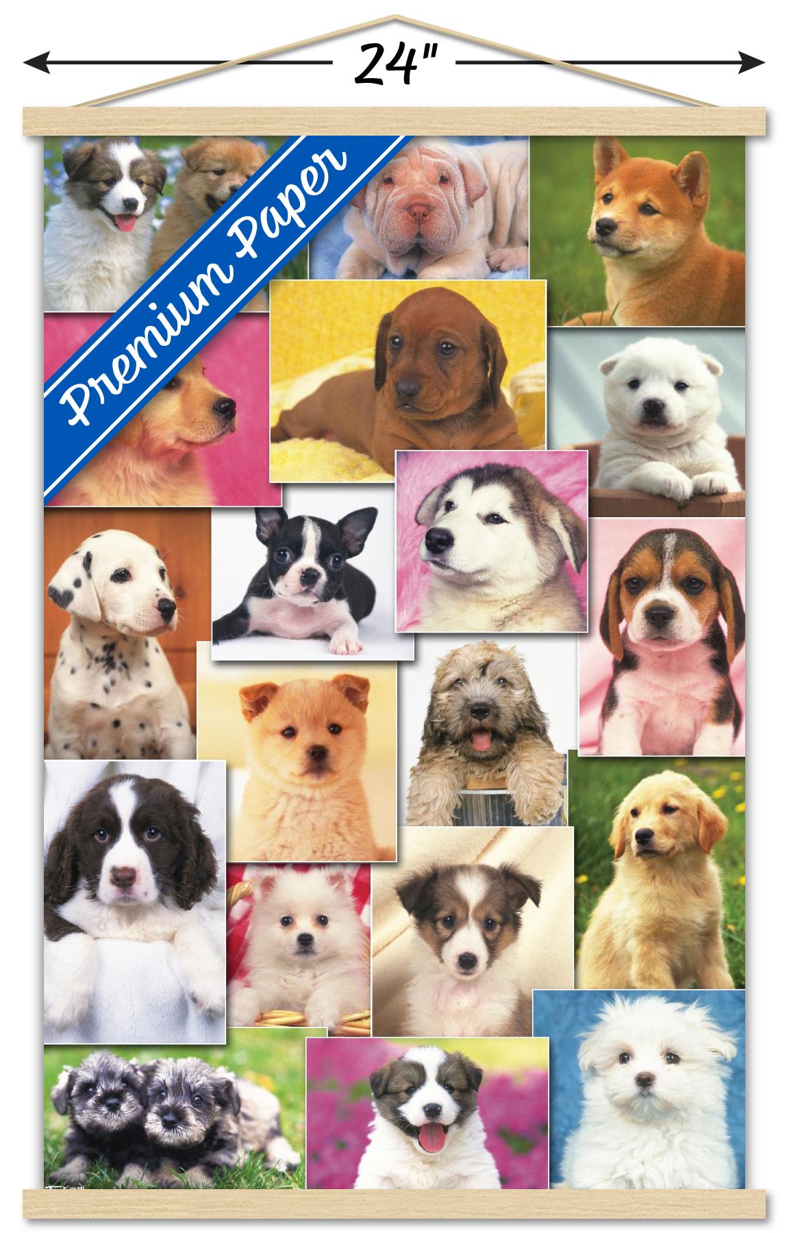 Keith Kimberlin - Puppies Grid Wall Poster with Wooden Magnetic Frame, 22.375" x 34"