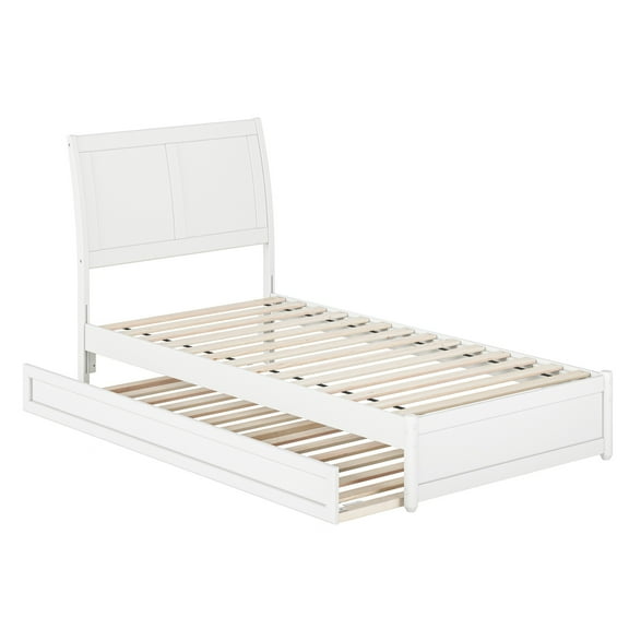AFI, Andorra Twin XL Platform Bed with Panel Footboard and Twin XL Trundle, White
