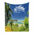 thumbnail image 1 of Tropical Soft Flannel Fleece Throw Blanket, Paradise Beach with Palm Trees in Exotic Island Happiness Coastal Charm Image, Cozy Plush for Indoor and Outdoor Use, 50" x 70", Multicolor, by Ambesonne, 1 of 6