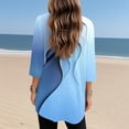 thumbnail image 4 of WTOBBY Women's Fashion Casual Retro Geometric Print V-Neck Mid-Length Tunic Tops with Pockets, 3/4 Sleeve Blouses, Comfortable Shirt for Daily Style,Light Blue L, 4 of 5