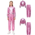 thumbnail image 3 of iiniim Boys Girls Hip Hop Modern Dance Outfit Shiny Metallic Long Sleeve Jacket and Pants Set Tracksuit Pink 16, 3 of 7