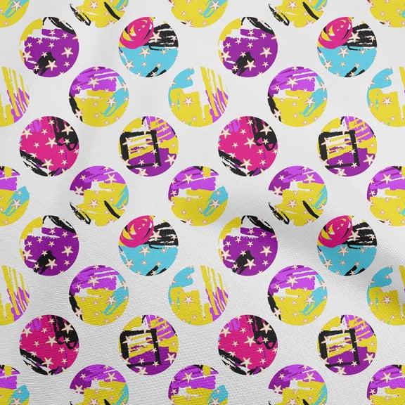 oneOone Cotton Poplin Yellow Fabric Abstract Galaxy Circle Fabric For Sewing Printed Craft Fabric By The Yard 56 Inch Wide