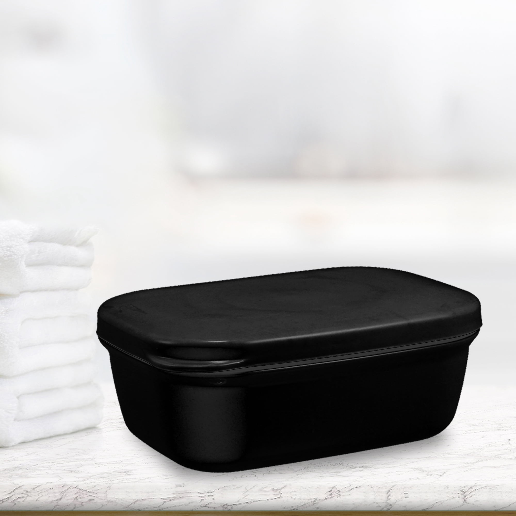 Unique Bargains Soap Dish Keep Soap Dry Soap Cleaning Storage for Bathroom Kitchen Black