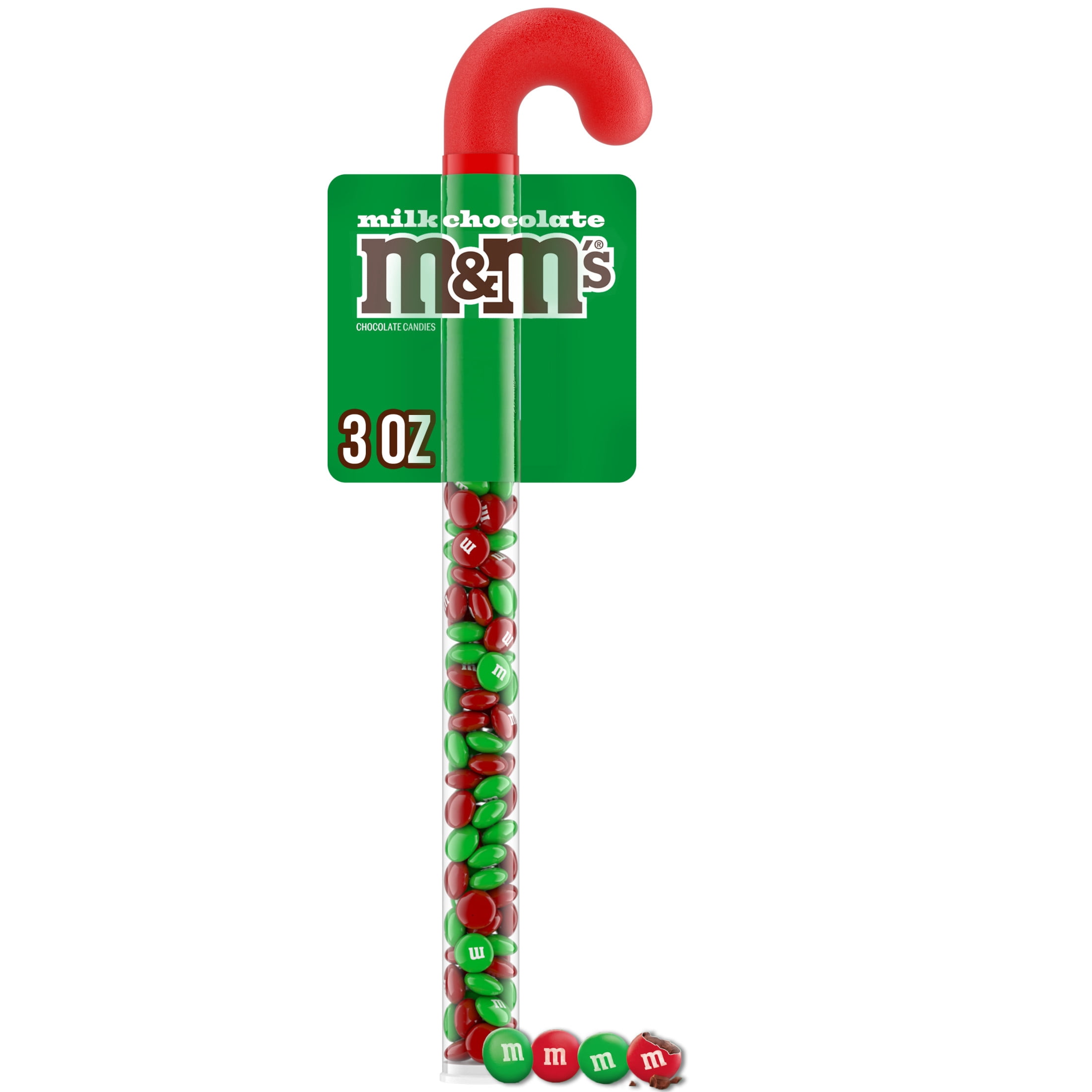 (2 pack) M&M's Milk Chocolate Christmas Candy Cane - 3 oz Tube