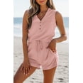 thumbnail image 6 of Gossamer Pink Ribbed Button V Neck Tank Top and High Waist Shorts Set | [ZhiHiMeRi] | (US 12-14)L, 6 of 7