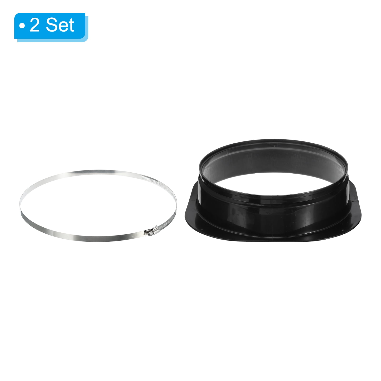 Uxcell 12" Duct Connector Flange 2pcs Dryer Vent Wall Plate Square to Round with Clamp for Air Cooling Ventilation Black