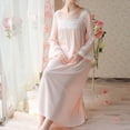 thumbnail image 4 of SWSMCLT Women's Long Sleeve Cotton Nightgown Long Sleeping Dress Vintage Victorian Night Gown See Through Princess Pink Small, 4 of 4