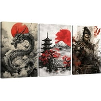 Hieng 3 Pieces Samurai Wall Art Canvas Prints Japanese Wall Decor Japan Culture Decor Bushido Poster Samurai Room Decorations Unframed