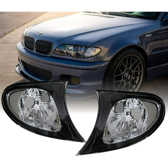 DEPO E46 4D Cornering Lights - Black with Clear Lens Corner Turn Signal Lamps Set (Left   Right) Compatible with BMW E46 3 Series 4 Doors Sedan and 5 Doors Wagon (Black/Clear w/2 Amber Bulbs)