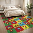 thumbnail image 3 of ODIKA Bedside Checkered Hopscotch Retro Block Storybook Motif Grid for King Size Bedroom, Master Suite, Under Bed, Foldable Easy Care, 3 of 7