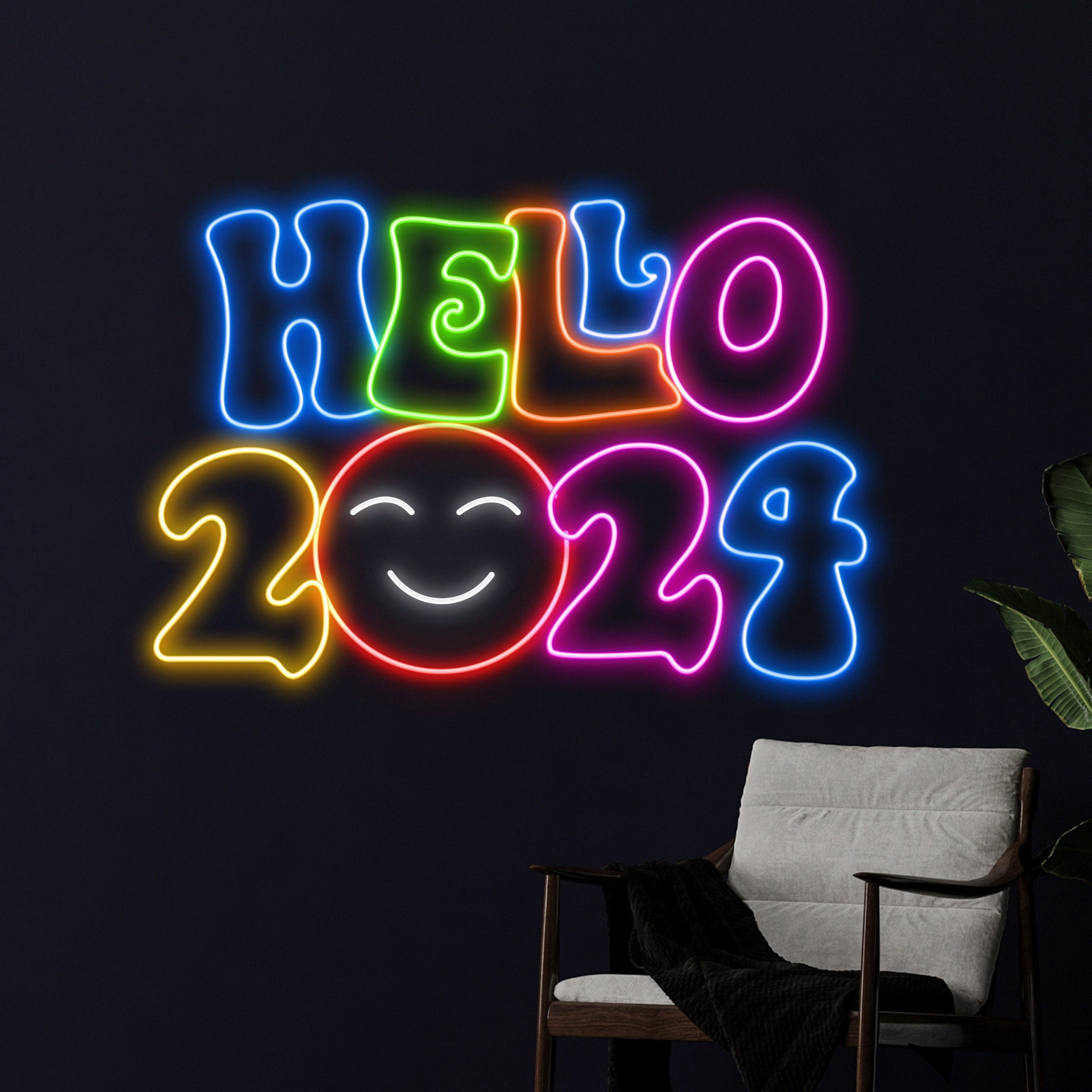 Handmadetneonsign Hello 2024 Neon Sign, Hello 2024 Led Light, Merry Christmas Neon Light