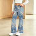 thumbnail image 2 of MuXiKeJi Clothes Wide Leg Jeans for Cute Print Elastic Waist Wide Leg Flared Denim Pants Regular Fit Long Casual Bottoms Girls Jeans Pants, 2 of 8