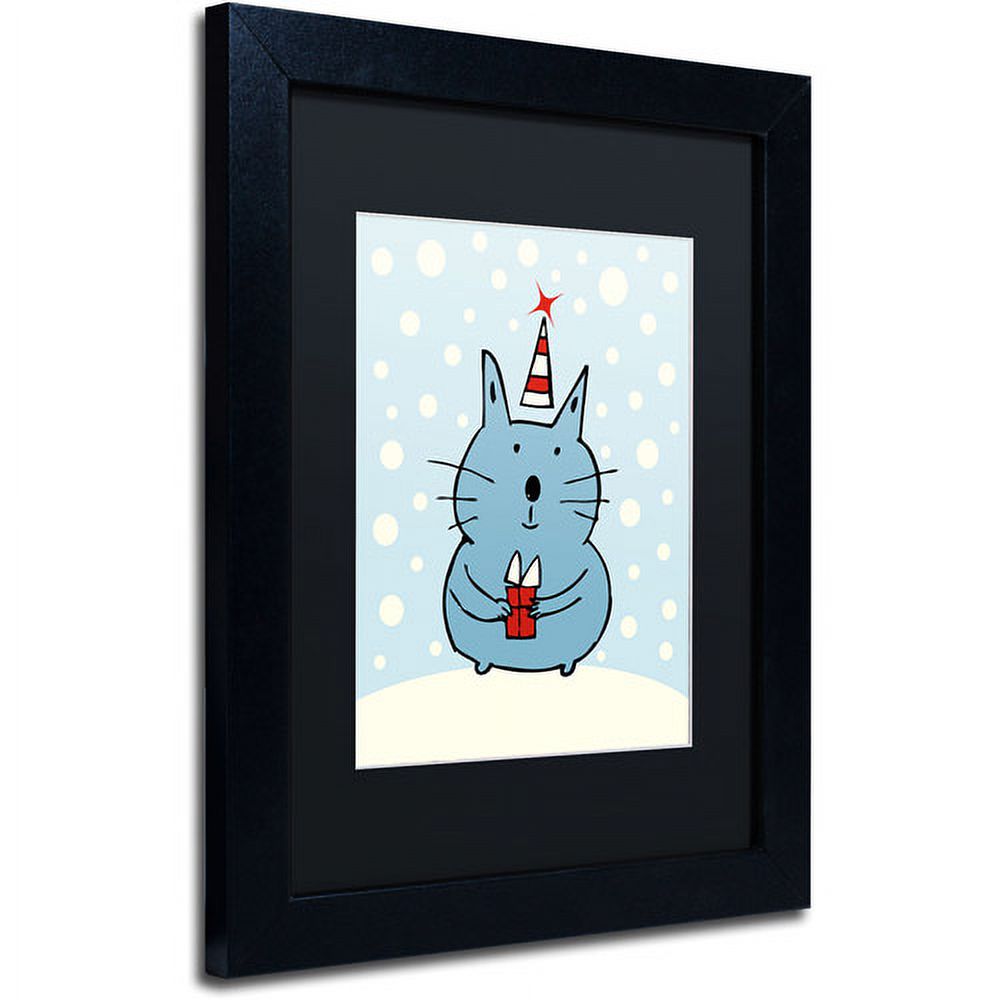 Trademark Fine Art "Christmas Snow Cat" Canvas Art by Carla Martell, Black Matte, Black Frame