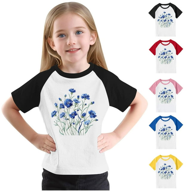 Feancey T-Shirts d'Été pour Enfants 2025 Décontractés à Imprimé Floral Manches Courtes Hauts Confortables Col Rond Blouse Ample T-Shirts Graphiques pour Tout-Petites Filles Ventes à Durée Limitée Rose 5 Ans