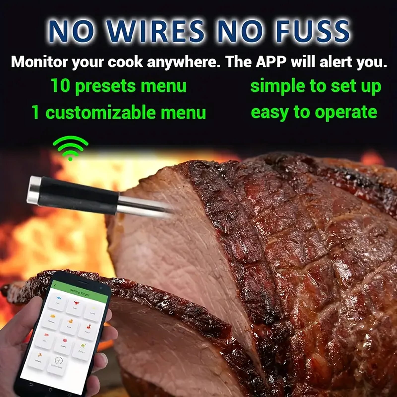 Smart Bluetooth Meat Thermometer with App,Wireless Digital Food Thermometer,656ft Long Range,Grill Thermometer for BBQ Oven Smoker(Dual Probes)