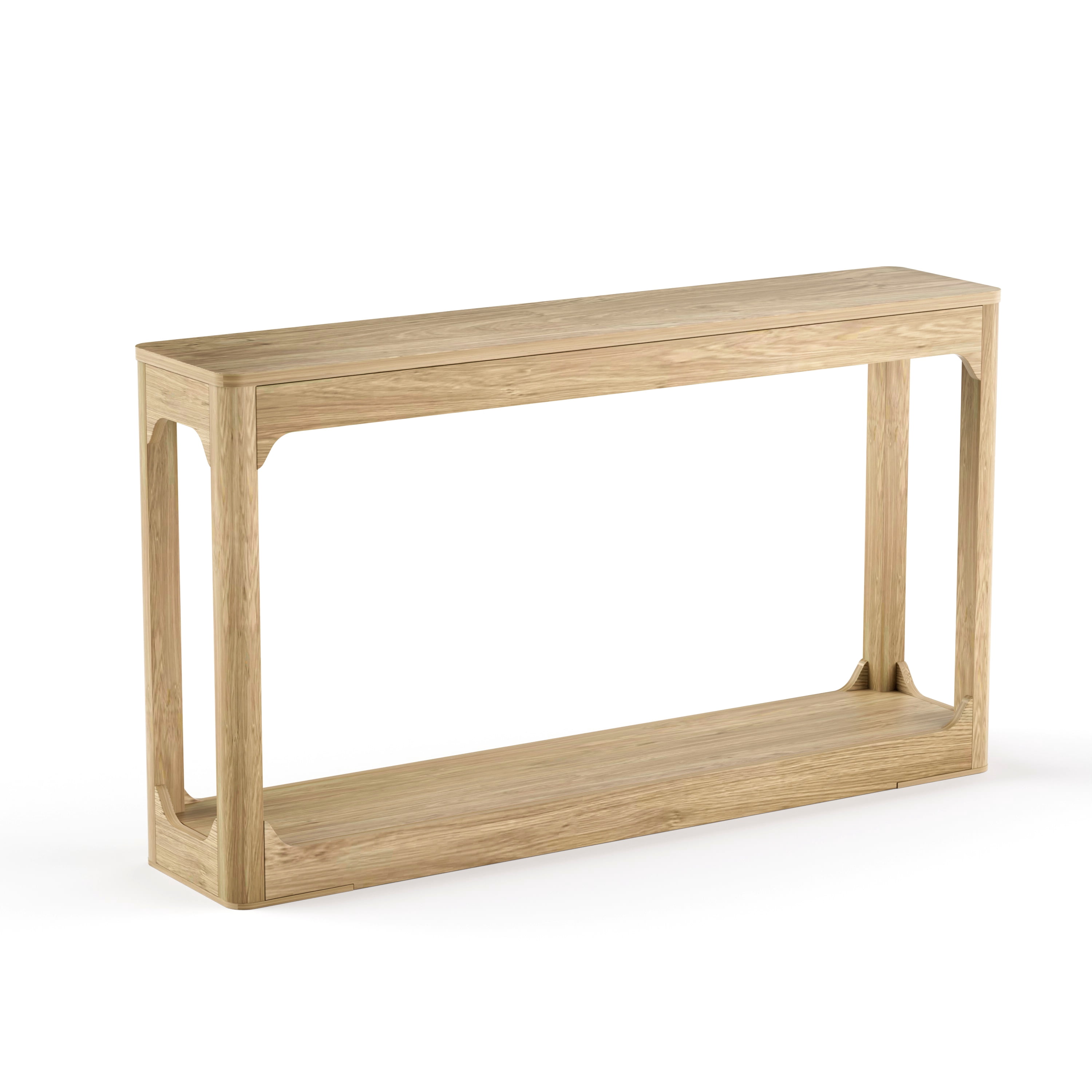 55.1" Curved-Leg Wooden Console Table, Slim Minimalist Storage Side Table, Natural Wood Sofa Table for Entryway, Hallway, Living Room