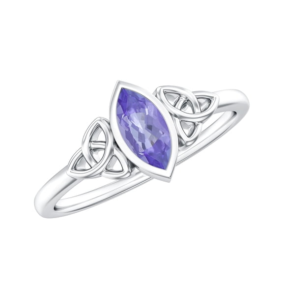Rosec Jewels Natural Tanzanite Promise Ring for Women - Celtic Knot Ring (4X8 mm, AAA Quality, 1/2 Carat) - Ready to Gift, 925 Sterling Silver, US 4.00