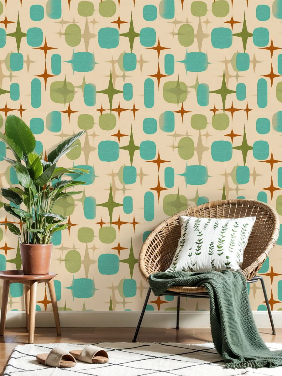 Peel and Stick Wallpaper 23.6in x 9.8ft Retro Abstract Seamless Mid century modern Contact Paper Vinyl Waterproof Self Adhesive Wall Paper for Bedroom Shelf Cabinet Renter Friendly