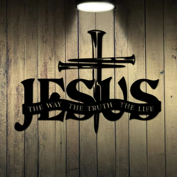 HELLOYOUNG 11.8 - Inch Metal Jesus Figurines & Knick-Knacks Horizontally Oriented Cross  Religious Symbol with Cross Truth Life Scripture Christian Faith Metal Sign Decorative Wall Panels
