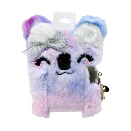 Claire's Girls Fluffy Purple, Blue, and Pink Tie Dye Koala Blank Diary, 100 Pages, Children's