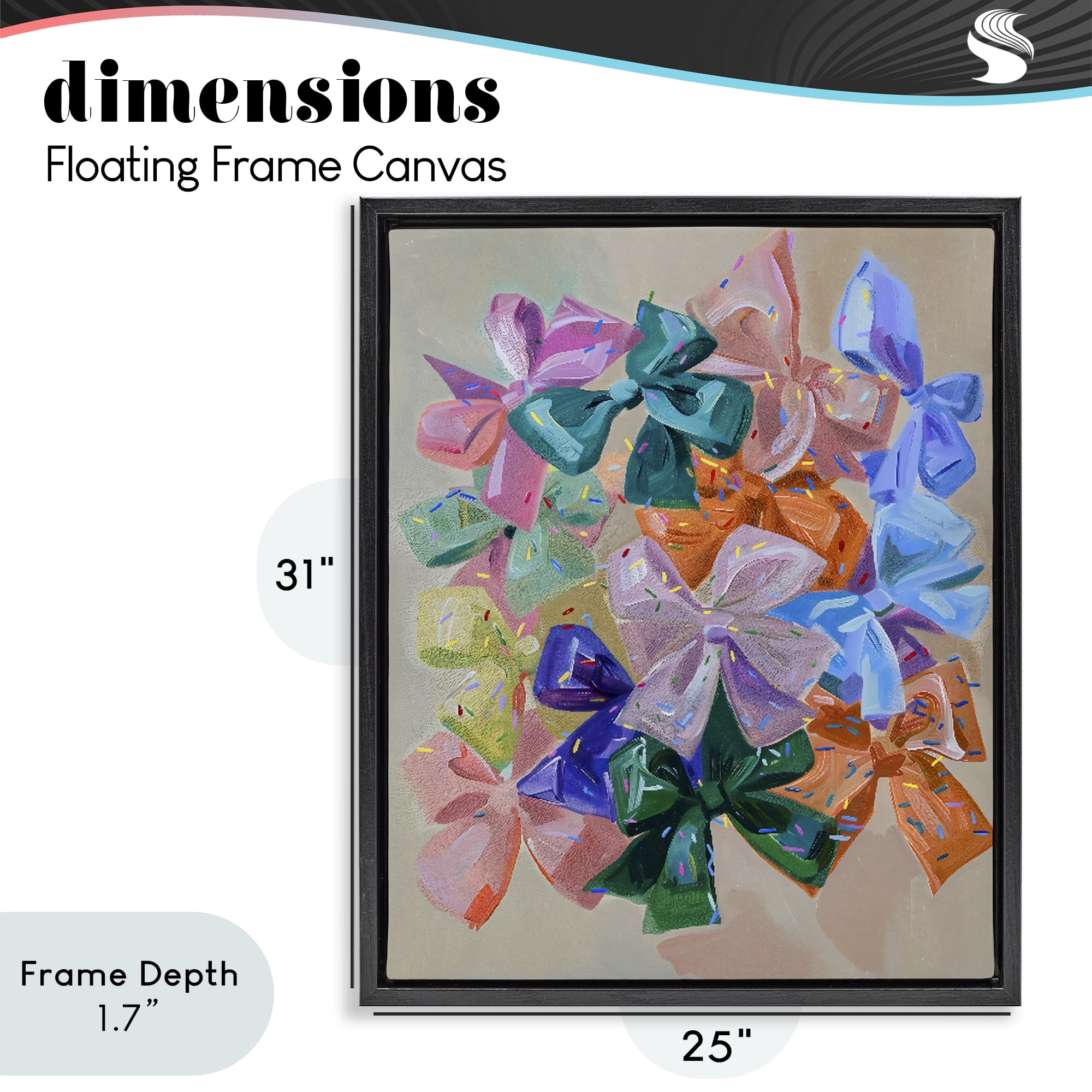 Stupell Industries Bright Bows Cluster with Sprinkles Black Framed Floater Canvas Wall Art, design by The Prints Vibe