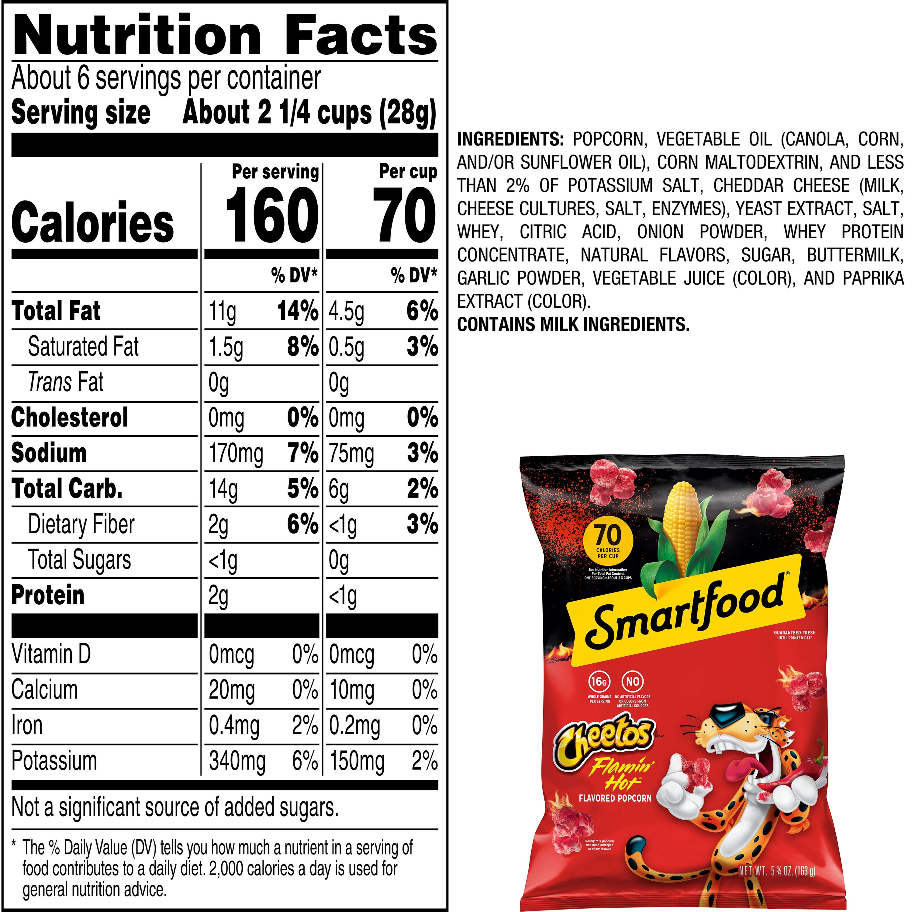 Smartfood No Artificial Colors or Flavors Cheetos Flamin’ Hot Popcorn Bag, 5.75 oz