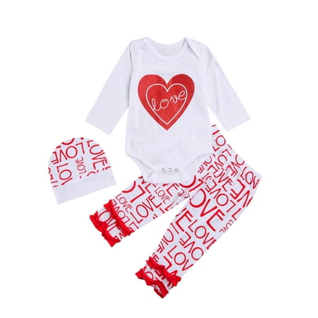 

Xingqing Babies Clothes Set White Romper Letters Print Pants and Cap Headdress