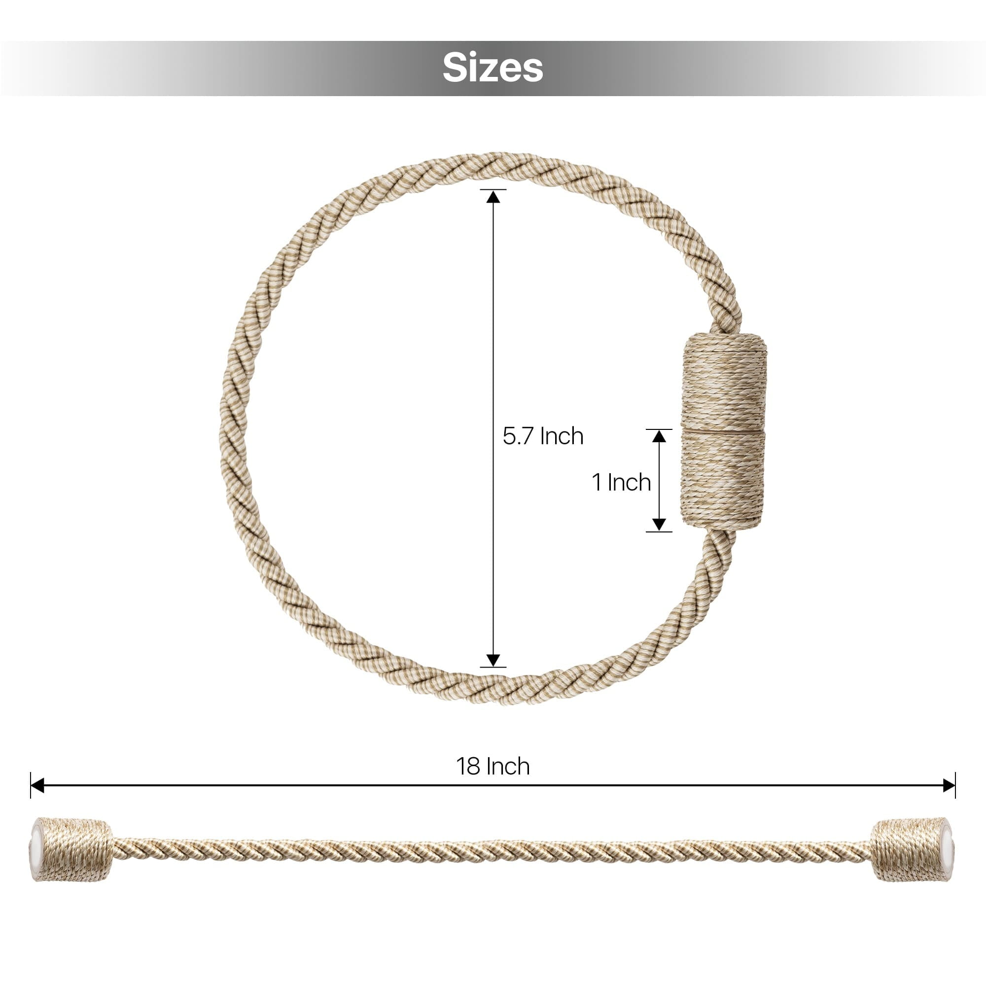 Mainstays 2-Pack Magnetic Tiebacks for Curtains, 17.5 Inch - Beige