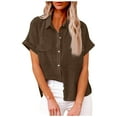 thumbnail image 1 of Timegard Hauts pour Femmes Col en V à Revers Manches Courtes Boutons Chemises Unies Basiques Décontractées Amples, 1 of 1